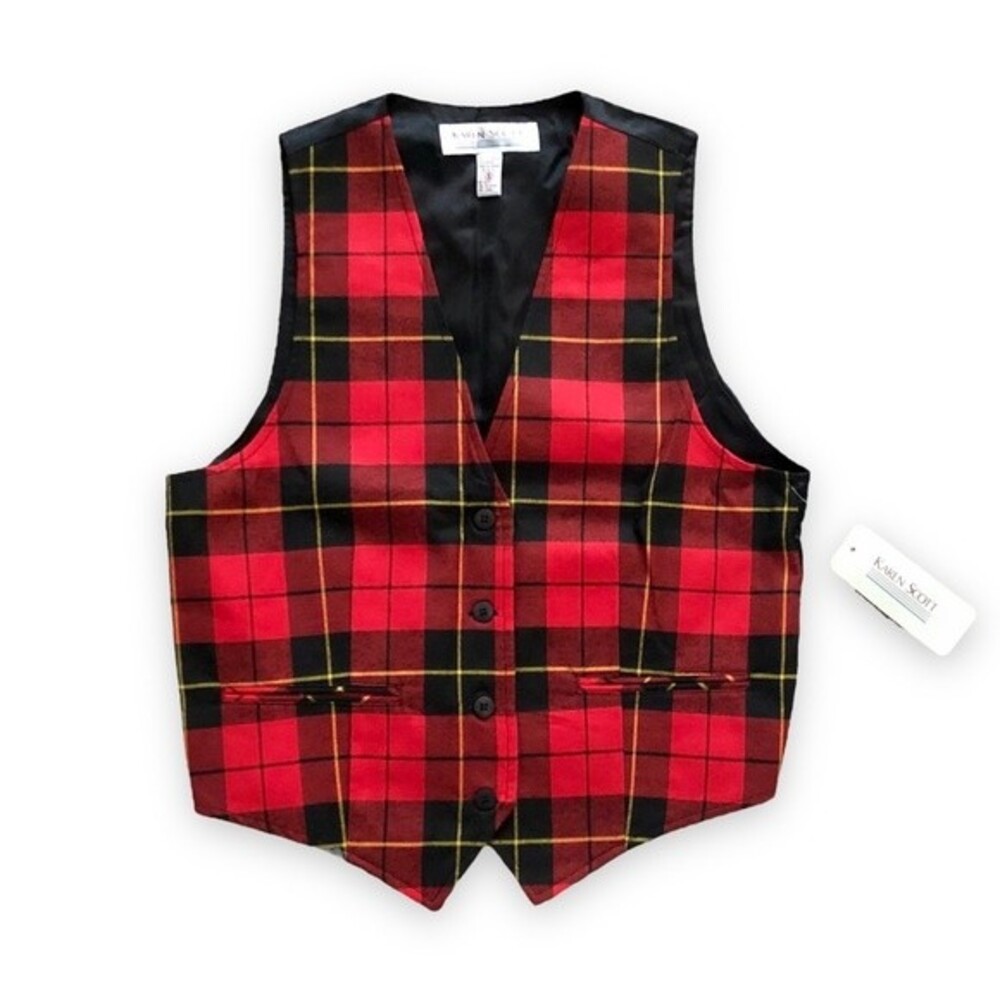 Vintage 90s Karen Scott Tartan Plaid Vest NWT Size Small Preppy Festive